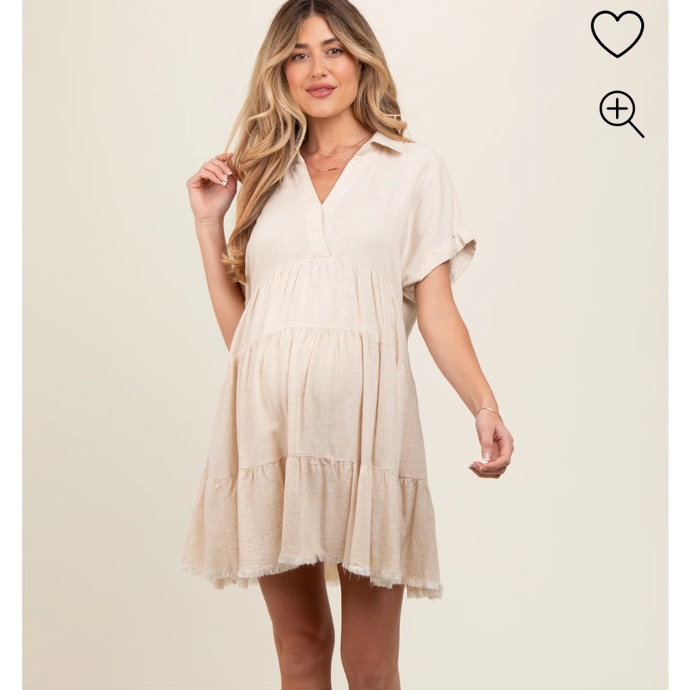PINKBLUSH Cream Tiered Linen Maternity Dress